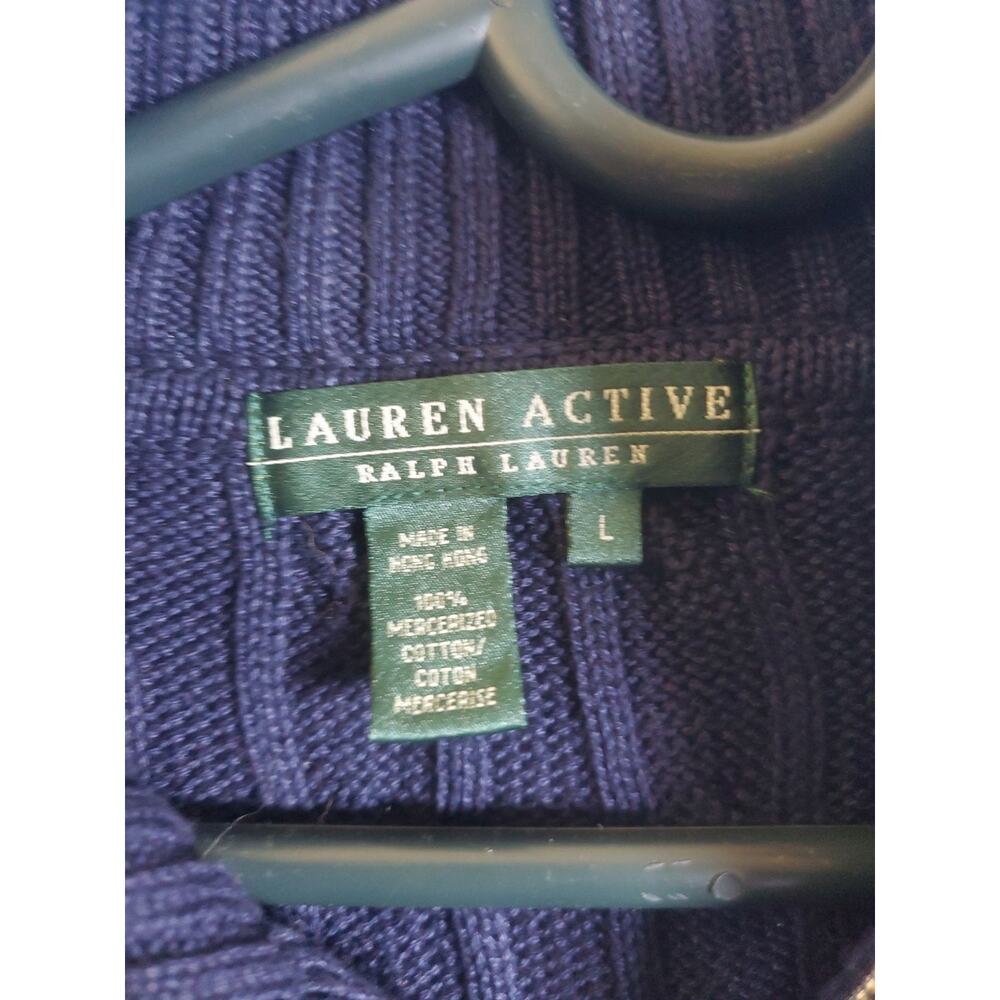 LRL Lauren Active Ralph Lauren Women's L Navy Blue Cable Knit Full Zip Sweater - Picture 3 of 16